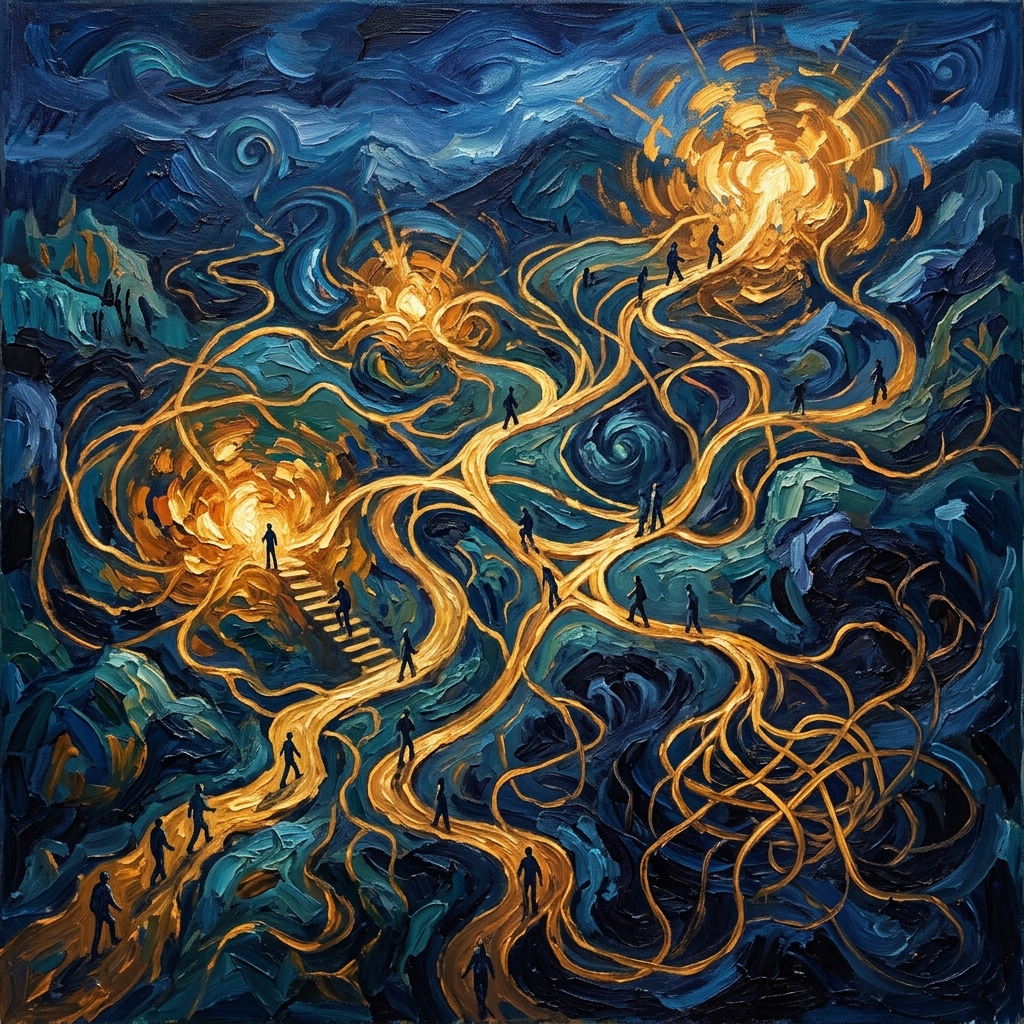 Complex customer journey map being analyzed by AI to identify behavioral patterns