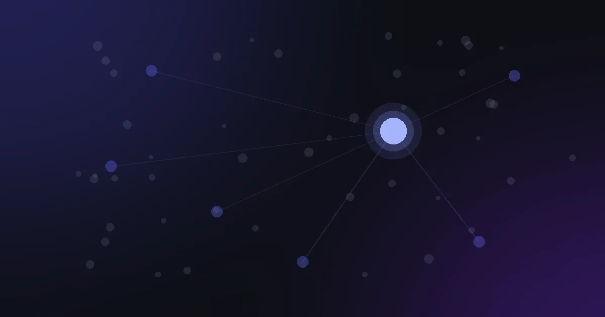 One bright persona node standing out from a field of faded dots, connected to distinct segments